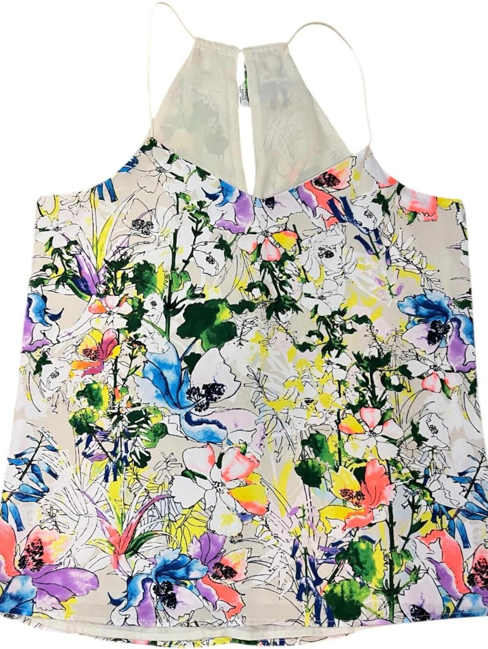 Express Vibrant Floral Print Sleeveless Halter Top Size Medium Tank Multi Color